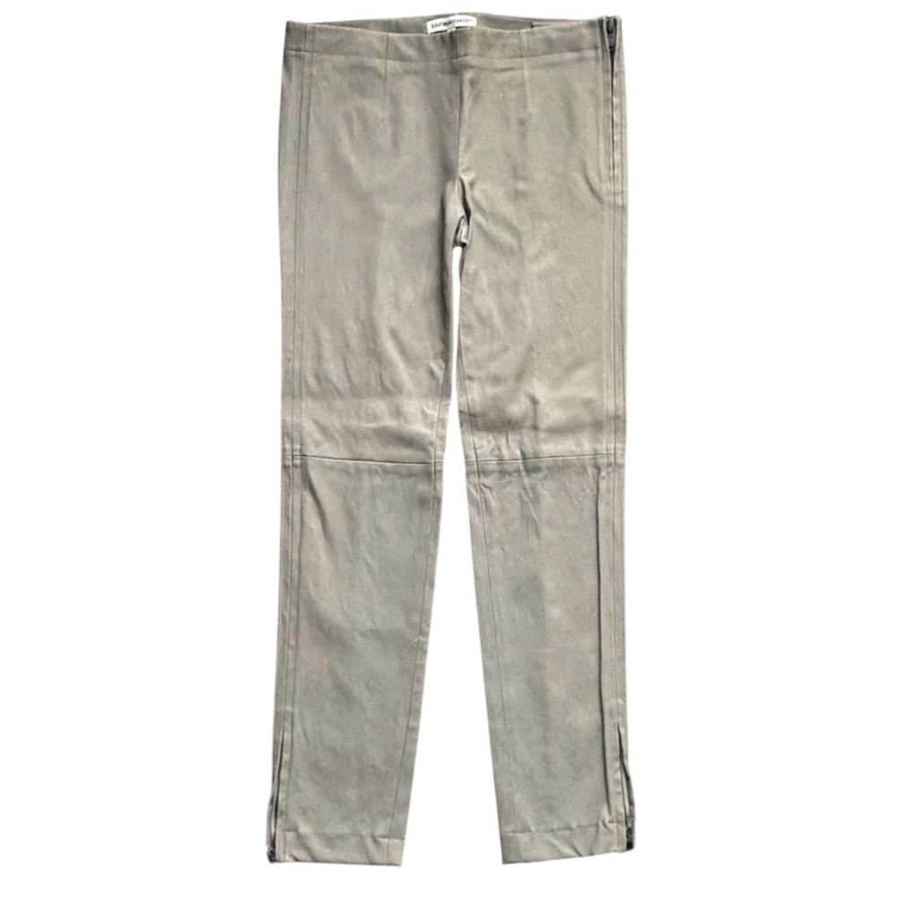 Kaufman Franco Pants Women 6 Gray Lambskin Leather Side Zip Moto Ankle Zip Slim